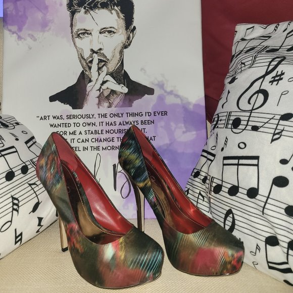 Aldo Pumps Abstract Mixed Print Satin Platform Heels Size 37 (US 6.5) - Picture 1 of 8